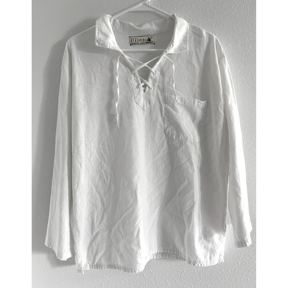 Seaspice Top Womens Small White Peruvian Cotton Tie‎ Beachy Coastal Resort Flowy